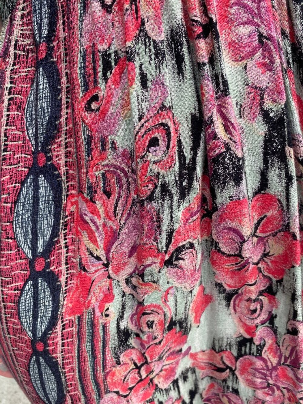 Vintage 1990s Empire Waist Babydoll Rayon Patterned Carole Little Dress - Size M - Picture 2 of 6